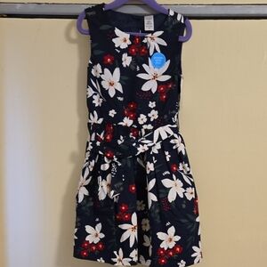 Floral Kids Dress - Navy and Red